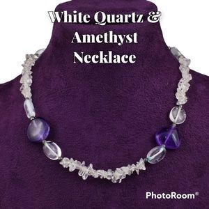 Genuine 157.00 Cts White Quartz & Amethyst Necklace